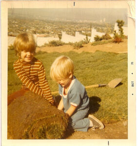 Steve Aposhian and his sister laying sod as children