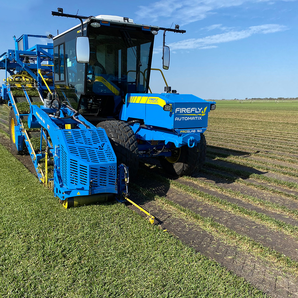 FireFly ProSlab turf harvester auto steer leaving ribbons of sod