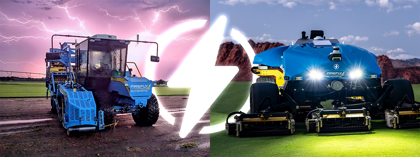 FireFly harvester and mower with glowing electric icon