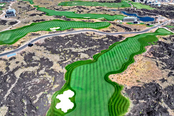 Straight mowing stripes at Black Desert golf course from FireFlyl robotic mowers