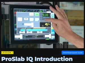 A screenshot of lesson 1 of ProSlab IQ Introduction showing a person pointing at a screen