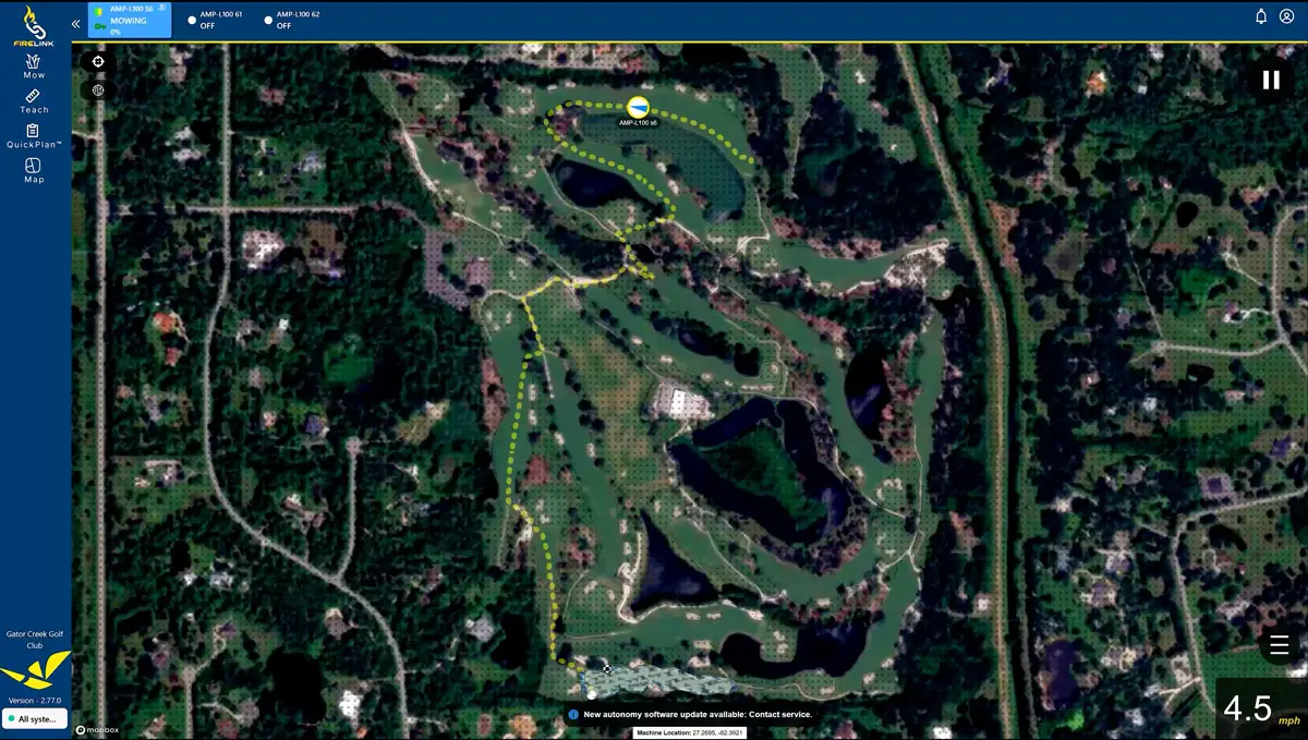 autonomous path created with AI QuickPlan across golf course