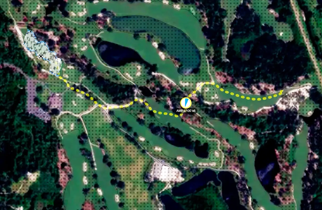 screenshot of FireLink software showing mowing paths linked across fairways
